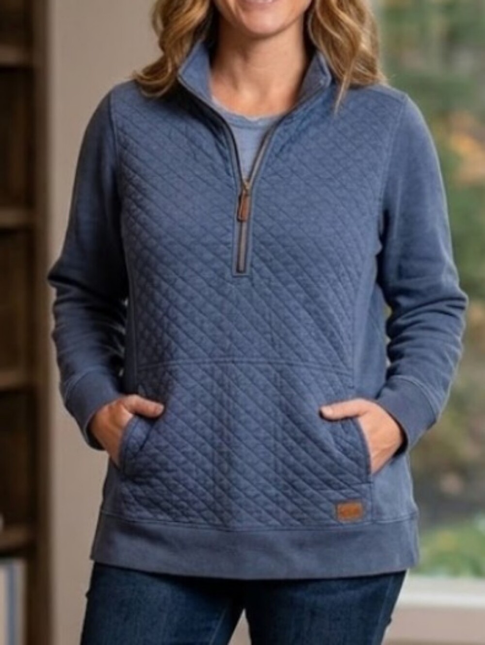 L.L. Bean Quilted 1/4 Zip Blue Pullover Outdoor Country Club Cozy Sweatshirt 1X